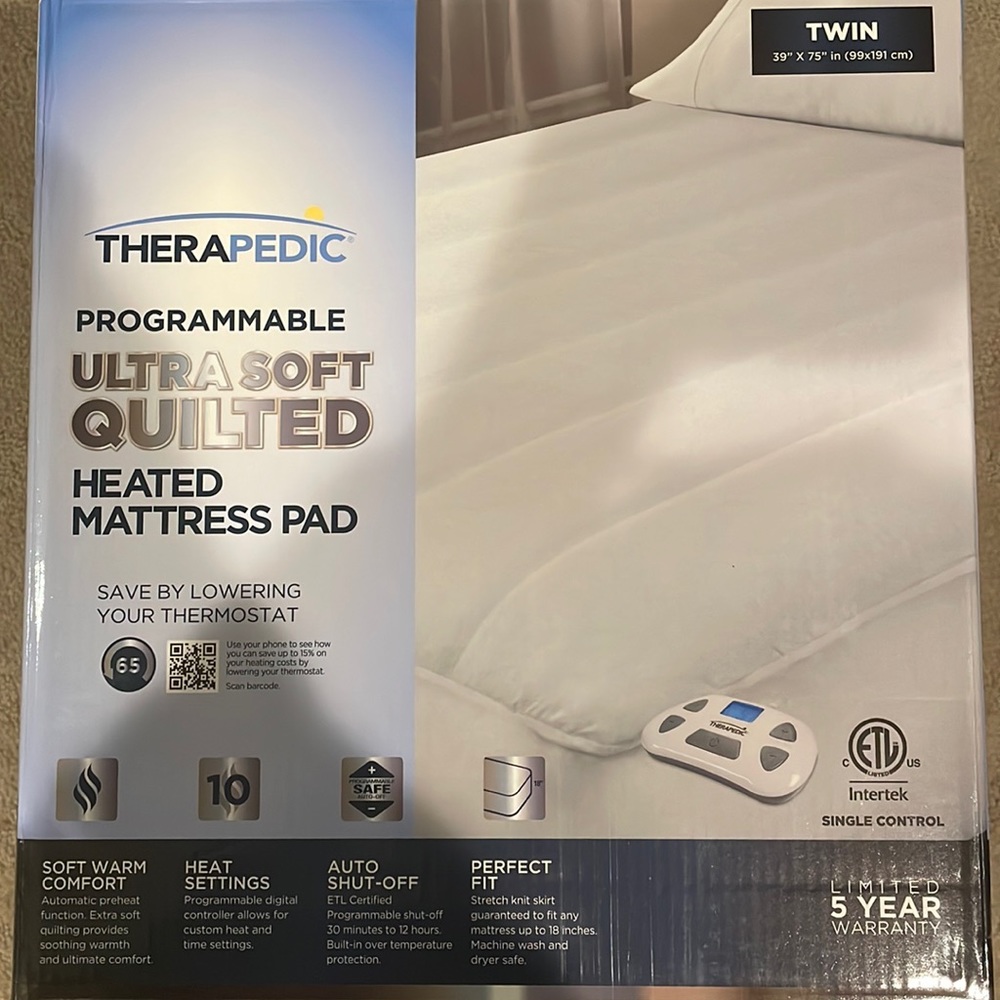 Therapedic heated mattress pad. Twin size, quilted.